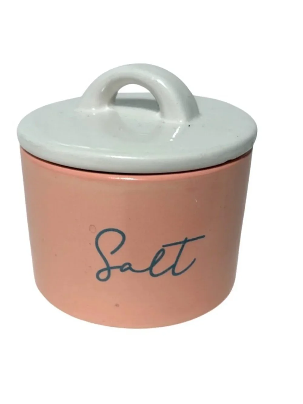 Pink Salt Dish with White Lid Spellout 3 in Diameter